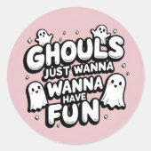 Sticker Rond Anniversaire de l'Halloween Ghost Cute | Pink Ghou (Devant)