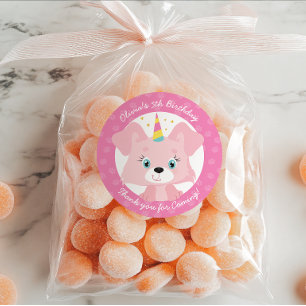 Sticker Rond Anniversaire de Licorne Chiot