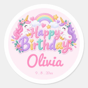 Sticker Rond Anniversaire de Licorne Magique