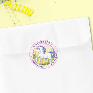 Sticker Rond Anniversaire de Licorne Pastel Magique sur Mesure