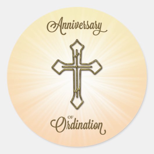 Sticker Rond Anniversaire de l'ordination, Croix sur Starburst (Devant)