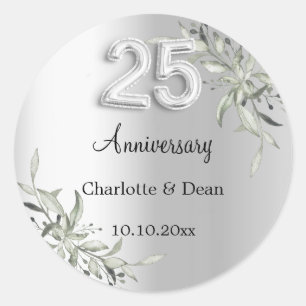 Sticker Rond anniversaire de mariage d'argent de greenery 25 an