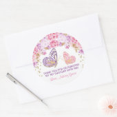 Sticker Rond Anniversaire de papillon rose or violet (Enveloppe)
