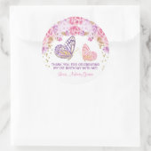 Sticker Rond Anniversaire de papillon rose or violet (Sac)
