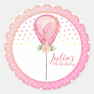 Sticker Rond Anniversaire de pois de ballon rose pâle