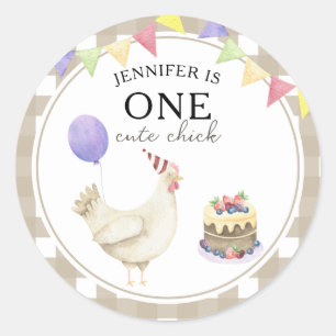 Sticker Rond Anniversaire de poulet aquarelle 1 an