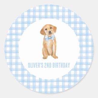Sticker Rond Anniversaire de puppy preppy carreaux