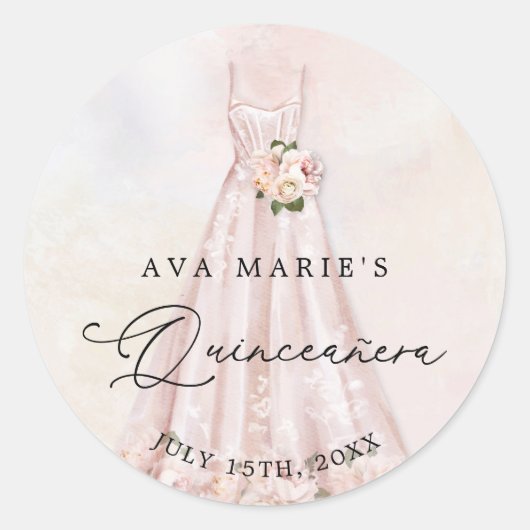 Sticker Rond Anniversaire de Quinceañera rose (Devant)