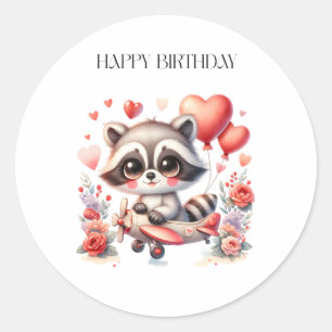 Sticker Rond Anniversaire de Raton Laveur Volant