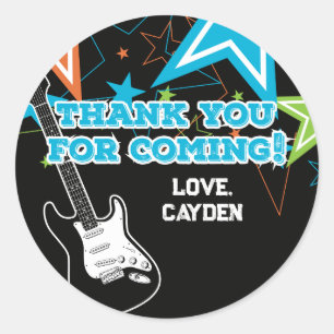 Sticker Rond Anniversaire de Rock Star Guitare bleu orange