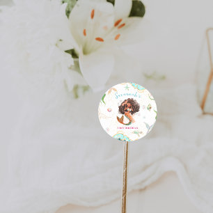 Sticker Rond Anniversaire de Sirène Paillettes Aquarelle