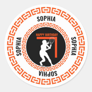 Sticker Rond Anniversaire de Tennis, Joueuse de Tennis Fille