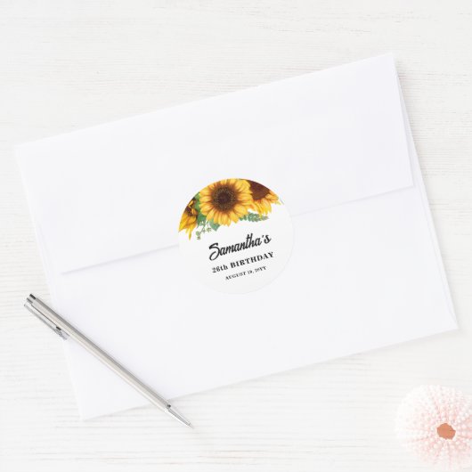 Sticker Rond Anniversaire de tournesol rustique (Enveloppe)