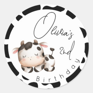 Sticker Rond Anniversaire de vache minimaliste neutre