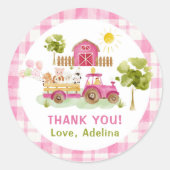 Sticker Rond Anniversaire des animaux de ferme roses (Devant)