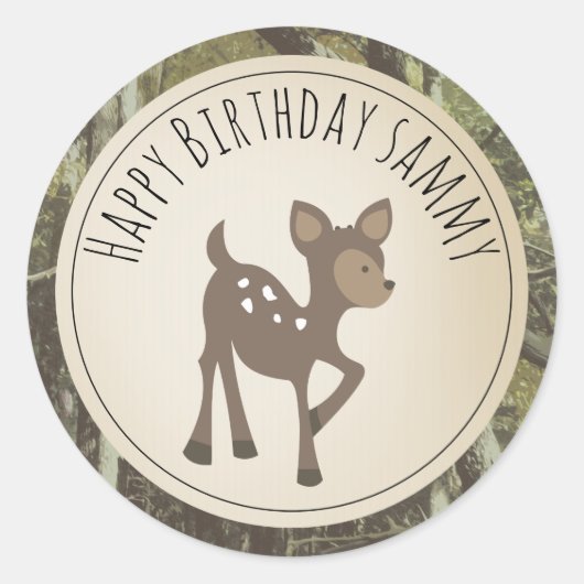 Sticker Rond Anniversaire des cerfs de Camouflage (Devant)