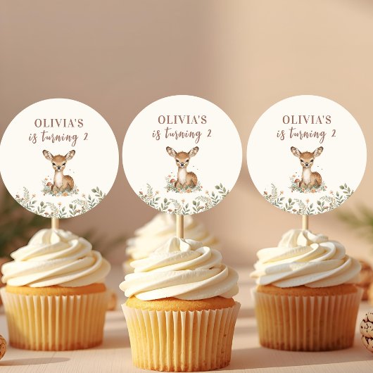 Sticker Rond Anniversaire des cerfs de forêt | Forêt rustique