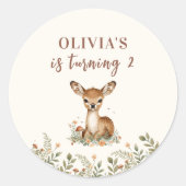Sticker Rond Anniversaire des cerfs de forêt | Forêt rustique (Devant)