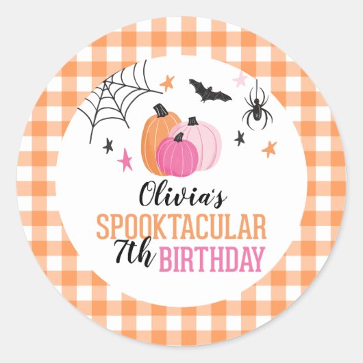 Sticker Rond Anniversaire des Citrouilles roses orange d'Hallow (Devant)