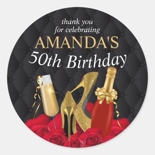 Sticker Rond Anniversaire des femmes rouge et or (Devant)