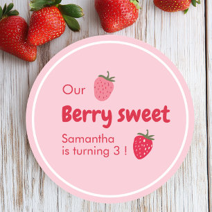 Sticker Rond Anniversaire des fraises roses et rouges