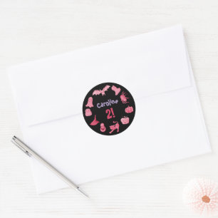 Sticker Rond Anniversaire d'Halloween rose