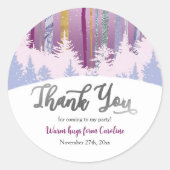 Sticker Rond Anniversaire d'hiver Bleu pourpre avec neige (Devant)