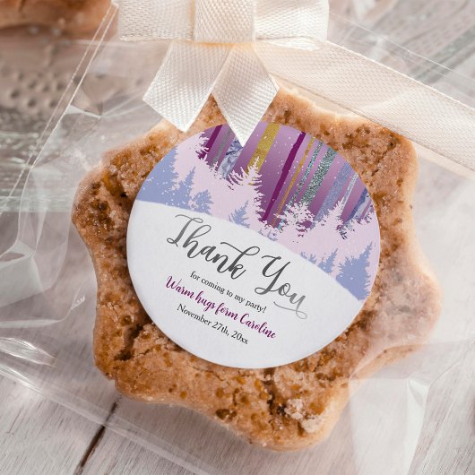 Sticker Rond Anniversaire d'hiver Bleu pourpre avec neige