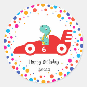 Sticker Rond Anniversaire Dinosaur race voiture garçon course r