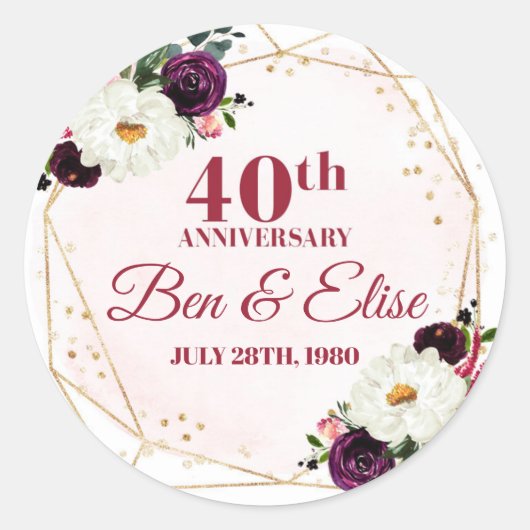 Sticker Rond Anniversaire du 40e anniversaire du Mariage sur me (Devant)