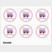 Sticker Rond Anniversaire du bus scolaire rose (Feuille)