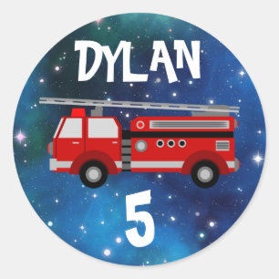Sticker Rond Anniversaire du camion de pompiers