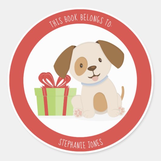 Sticker Rond Anniversaire du chiot mignon Ce livre appartient à (Devant)