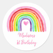 Sticker Rond Anniversaire du Coeur arc-en-ciel rose (Devant)