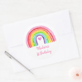Sticker Rond Anniversaire du Coeur arc-en-ciel rose (Enveloppe)