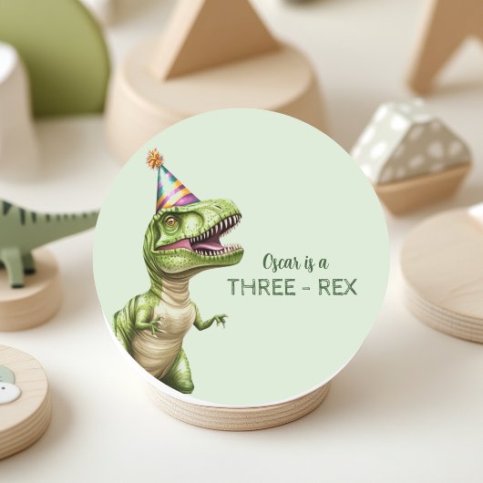 Sticker Rond Anniversaire du dinosaure à trois rapports | Dino 