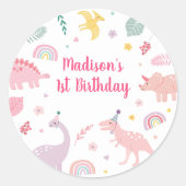Sticker Rond Anniversaire du Dinosaure Boho Rose (Devant)