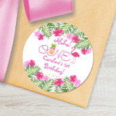 Sticker Rond Anniversaire du Flamant rose tropical Luau