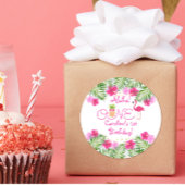 Sticker Rond Anniversaire du Flamant rose tropical Luau