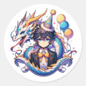 Sticker Rond Anniversaire du garçon Anime Dragon (Devant)