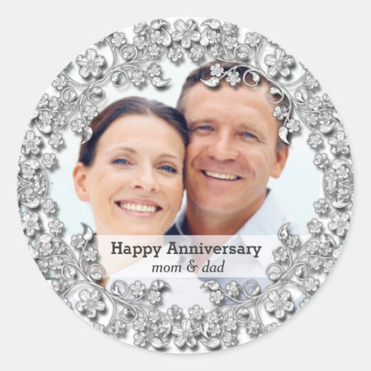 Sticker Rond Anniversaire du Mariage de diamant avec une photo (Devant)