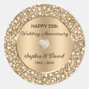 Sticker Rond Anniversaire du Mariage de diamants de cuivre