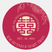 Sticker Rond Anniversaire du Mariage de Ranunculus Double Happi (Devant)