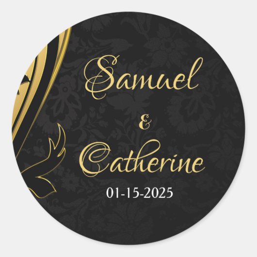 Sticker Rond Anniversaire du Mariage Noir Or Personnaliser (Devant)