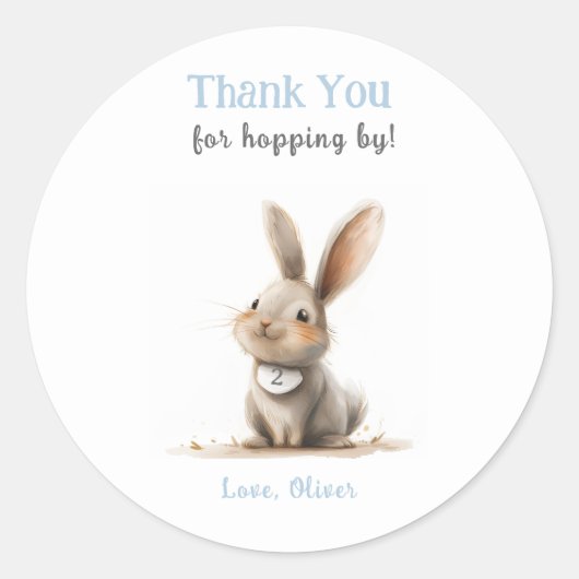 Sticker Rond Anniversaire du Merci bleu mignon Bunny (Devant)