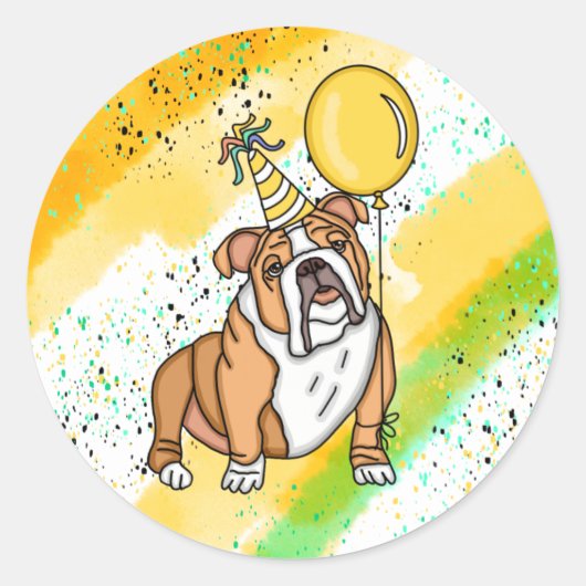 Sticker Rond Anniversaire du mignon Bulldog (Devant)