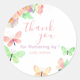 Sticker Rond Anniversaire du papillon floral élégant