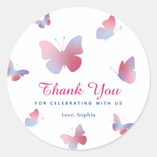 Sticker Rond Anniversaire du papillon rose