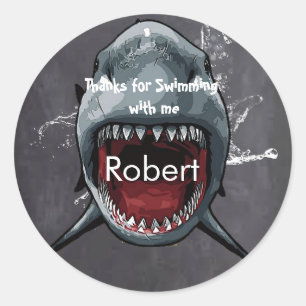 Sticker Rond Anniversaire du requin, Attaque du requin, Merci
