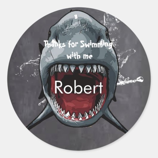 Sticker Rond Anniversaire du requin, Attaque du requin, Merci (Devant)